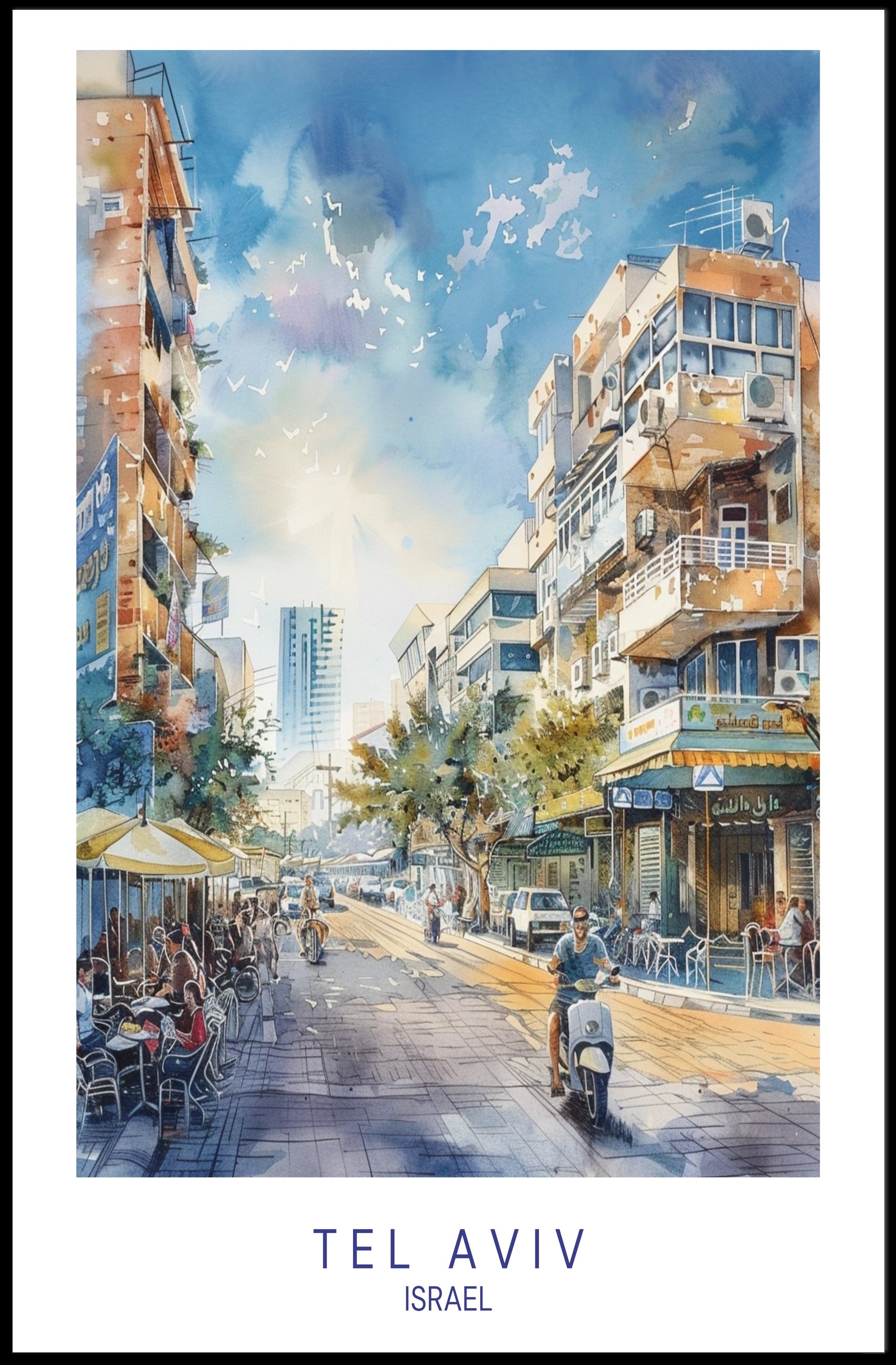 Tel Aviv Street Scene Poster PosterGoat