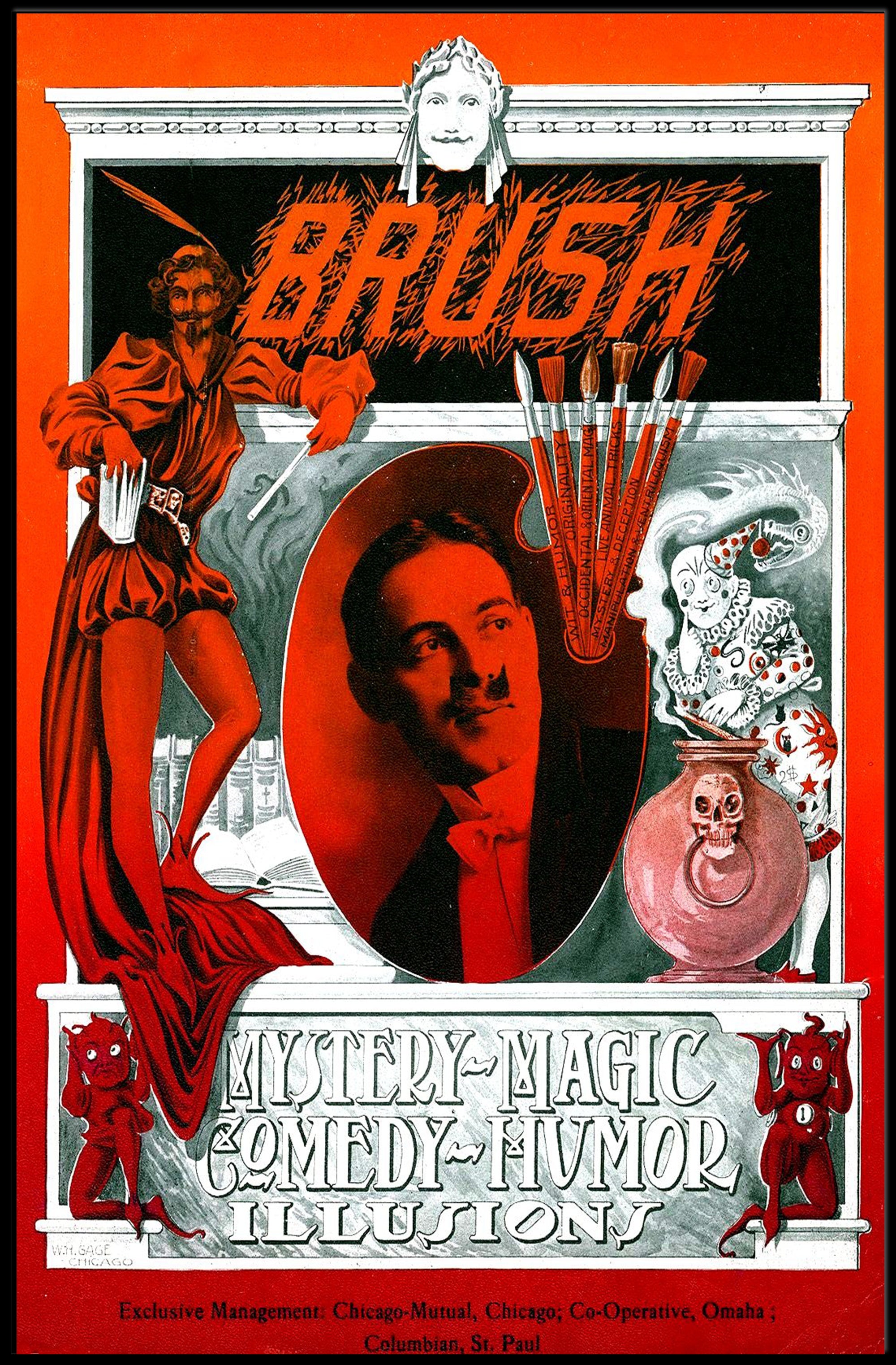 Magic Mystery Illusionist Brush Vintage Illustration Poster