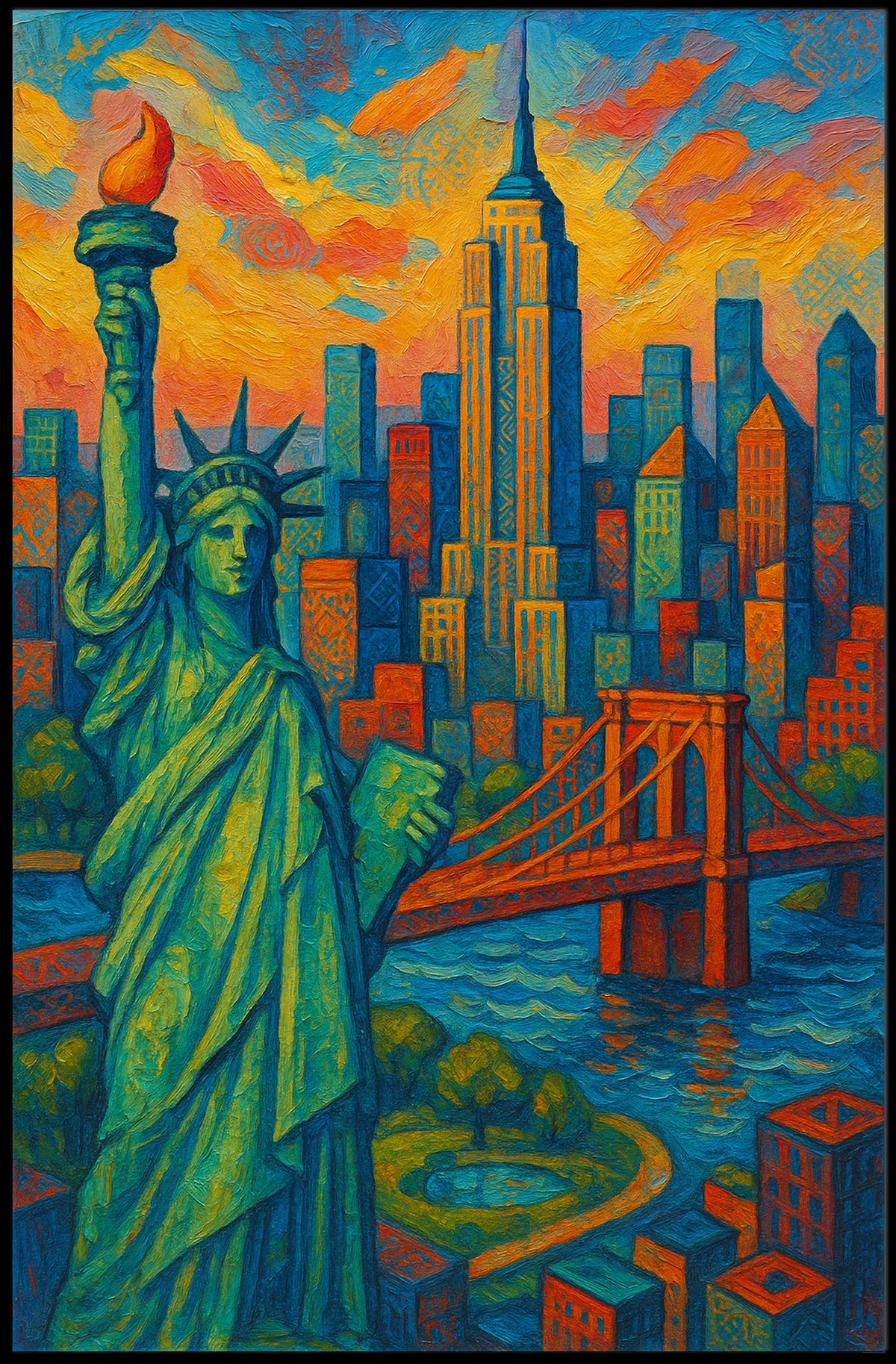 New York City Skyline Poster Impressionistic Wall Art