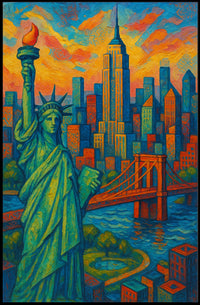New York City Skyline Poster Impressionistic Wall Art