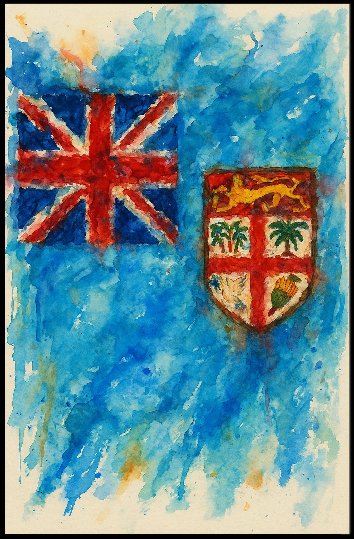 Fiji Flag Watercolor Wanderlust Poster