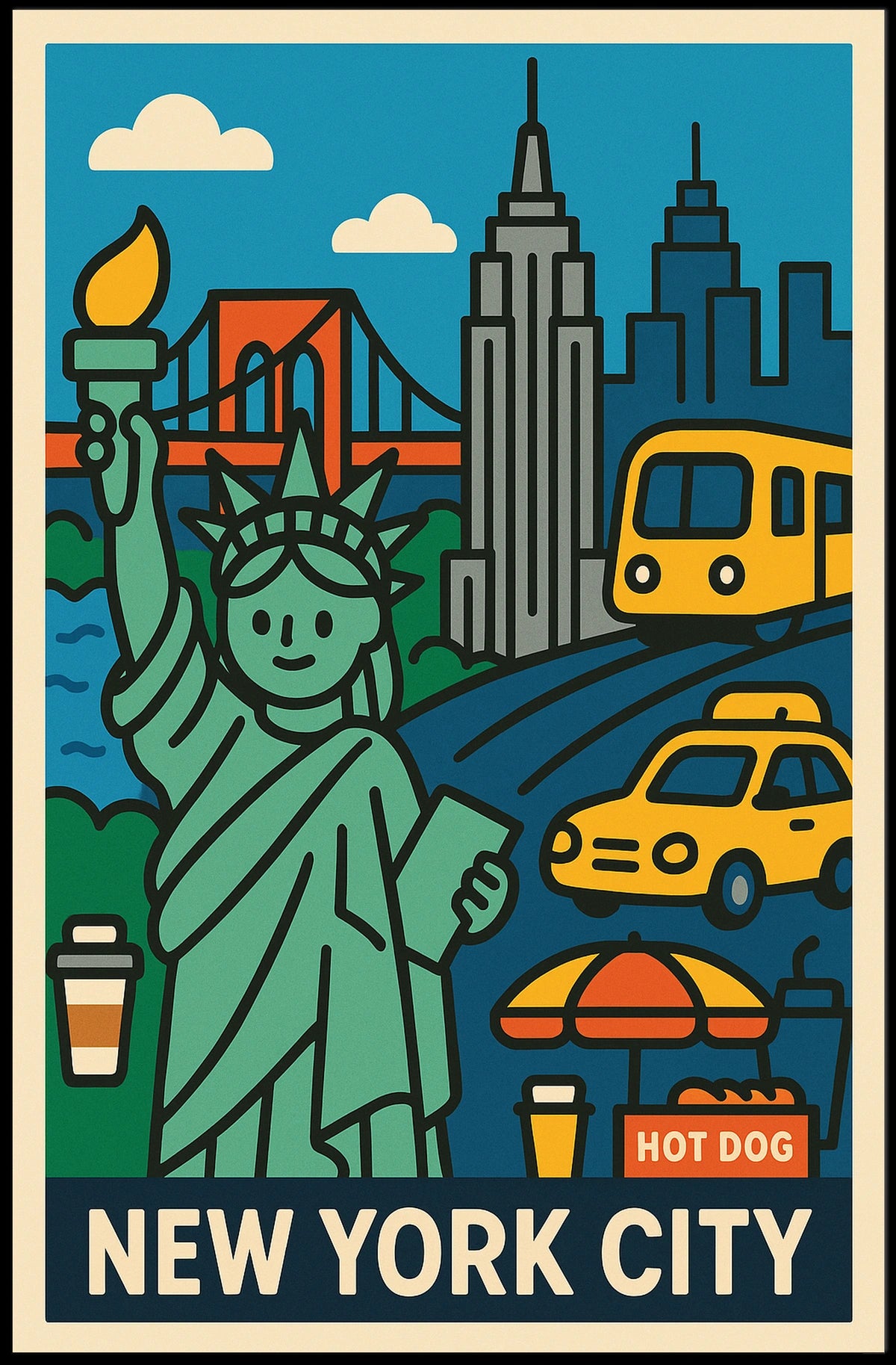 New York City Poster Vintage Cityscape Skyline Wall Art