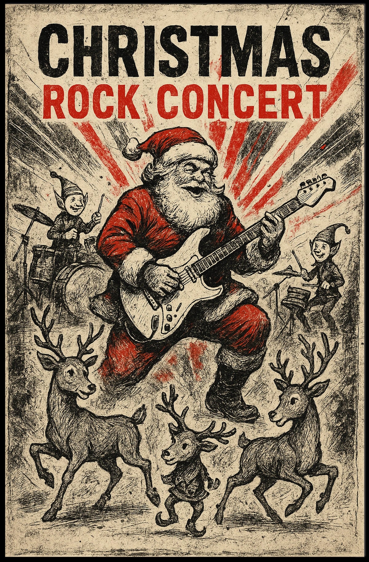 Christmas Rock Concert Santa Vintage Music or Concert Poster