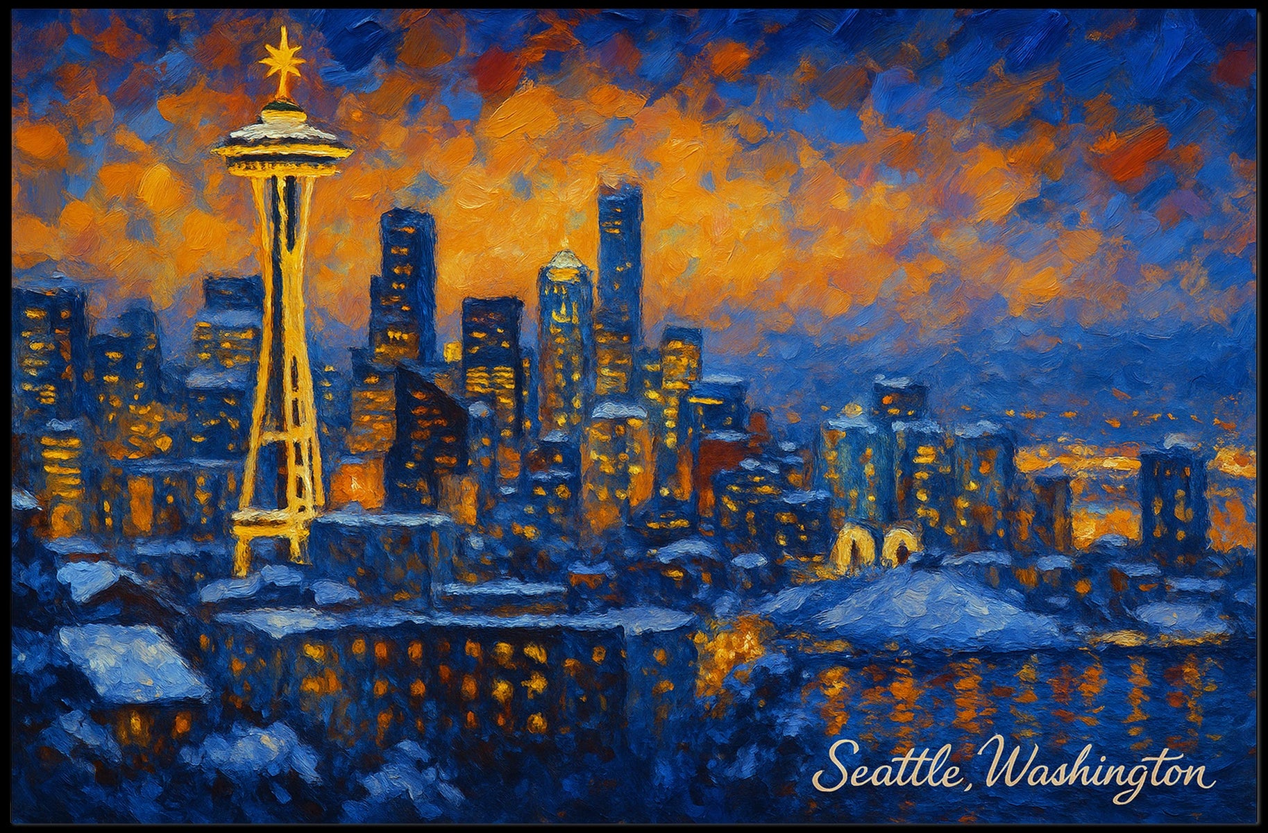 Seattle Skyline at Dusk Poster