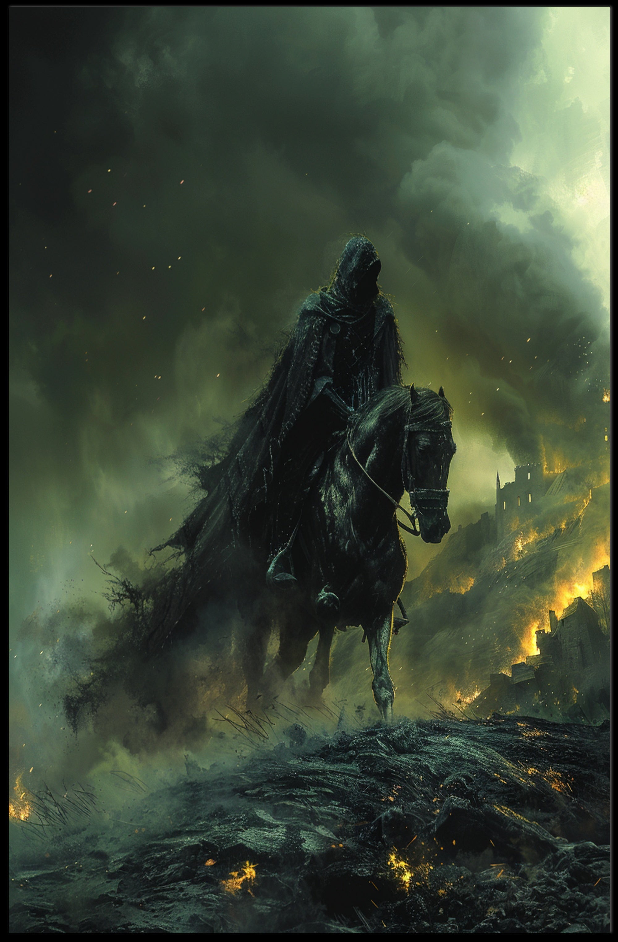 Dark Rider in Apocalyptic Scene Fantasy or Mythology Poster PosterGoat