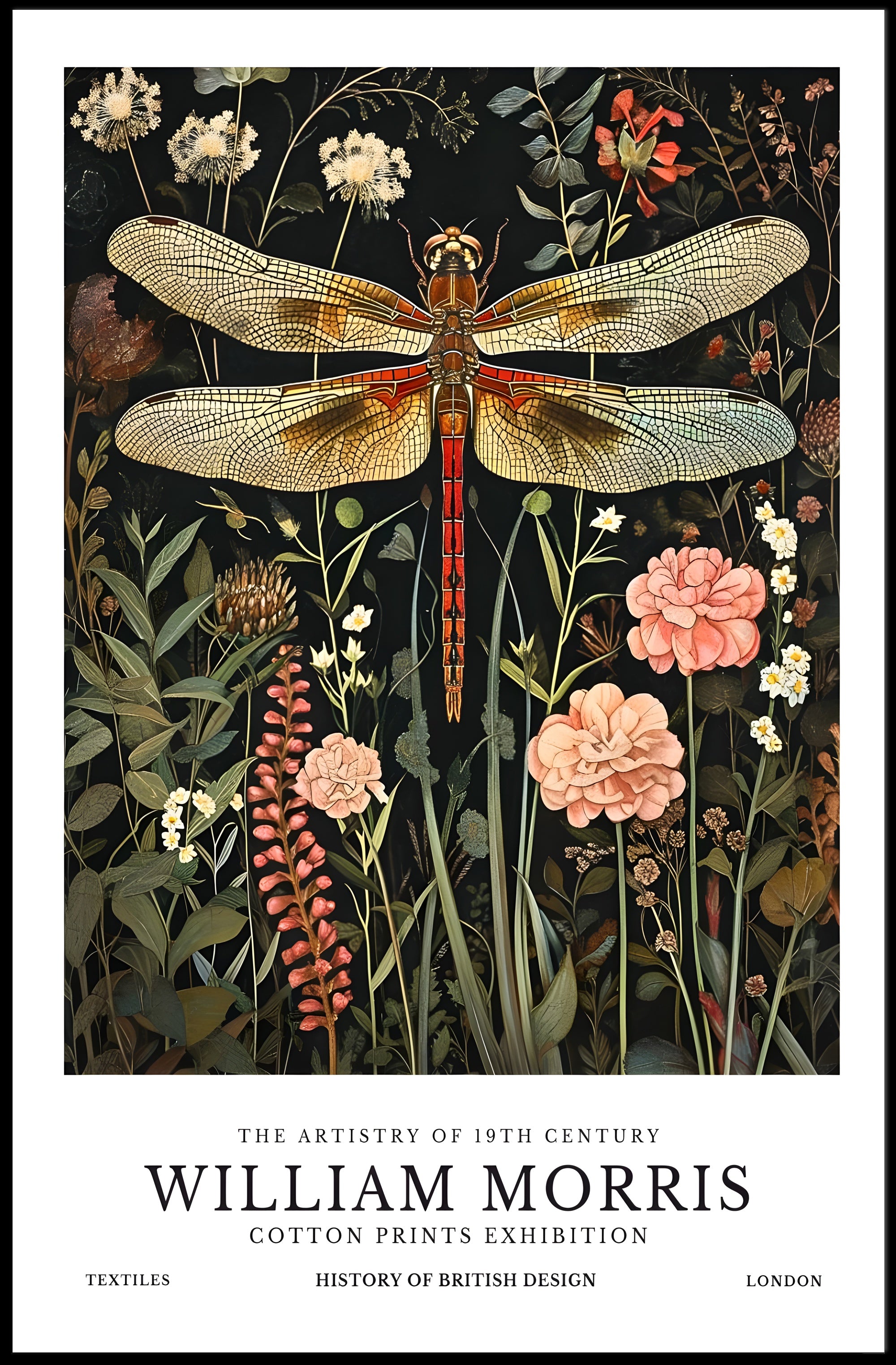 William Morris Dragonfly Textile Art Artistic Poster