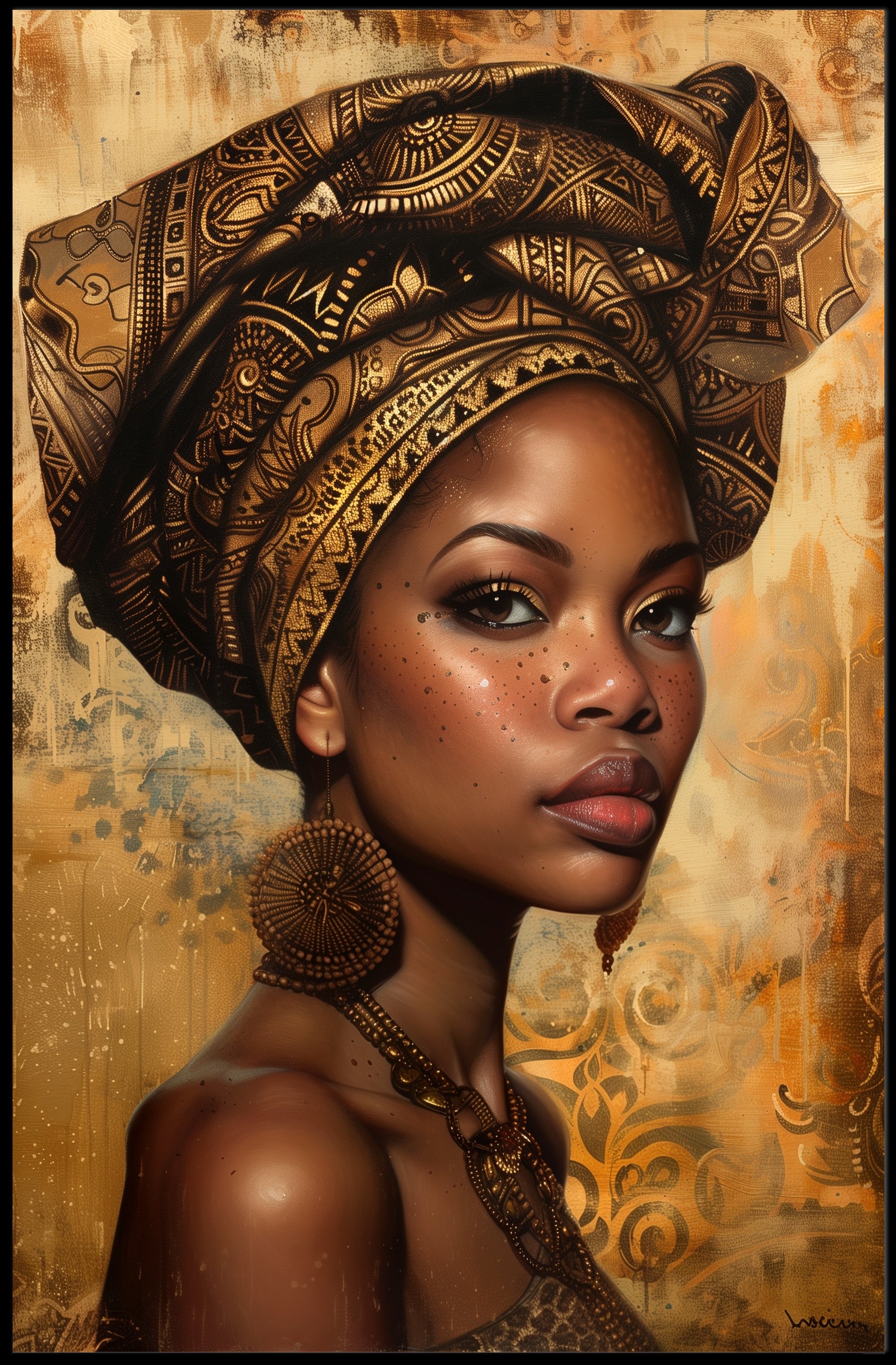 African Woman with Intricate Headwrap Cultural or Heritage Poster
