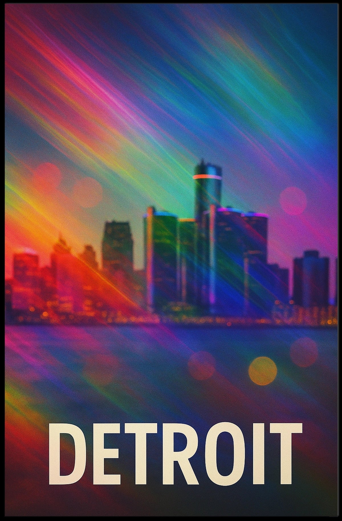Vibrant Detroit Skyline Digital Painting Poster
