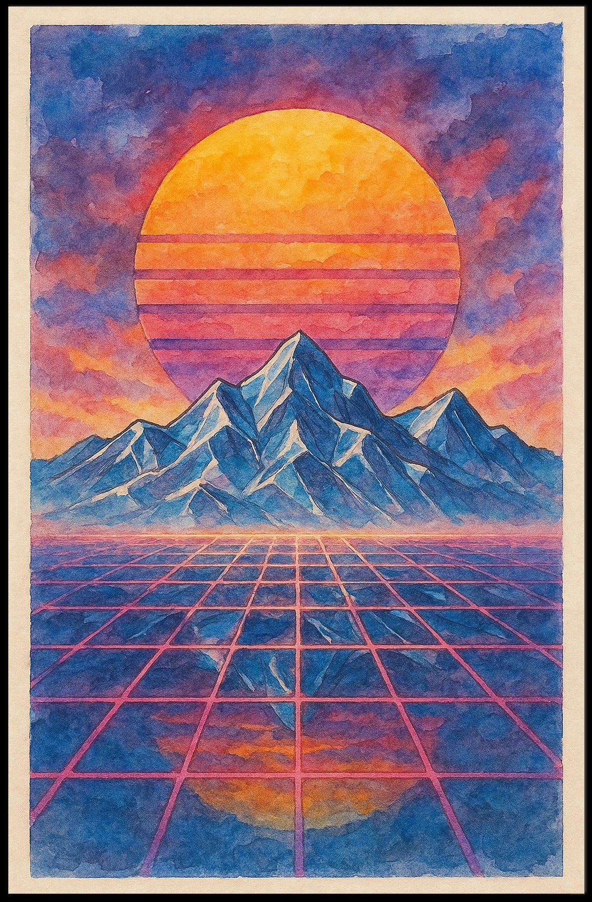 Retro-Futuristic Vaporwave Landscape Art Print - Futuristic Sci-Fi Poster