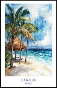 Serene Cancun Beach Watercolor Scene Travel Poster PosterGoat
