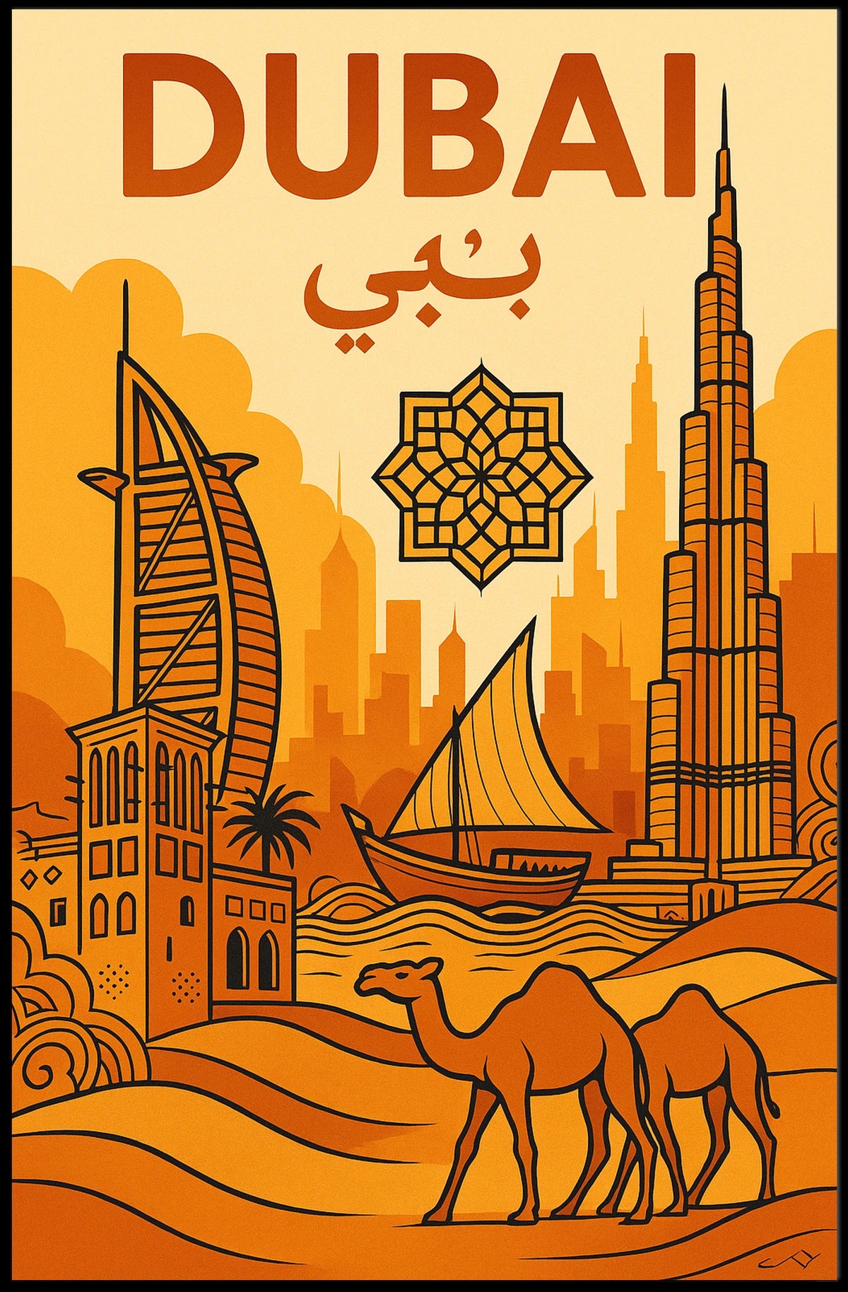 Discover Dubai Poster Vibrant Cityscape Wall Art Home