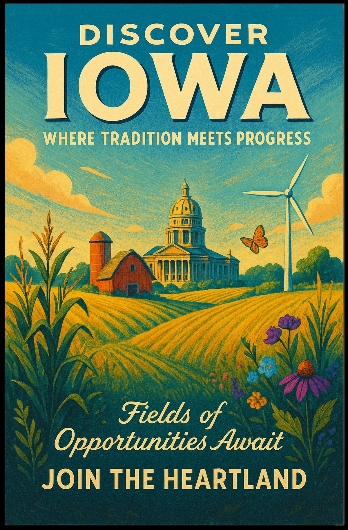 Discover Iowa Where Tradition Meets Progress Poster