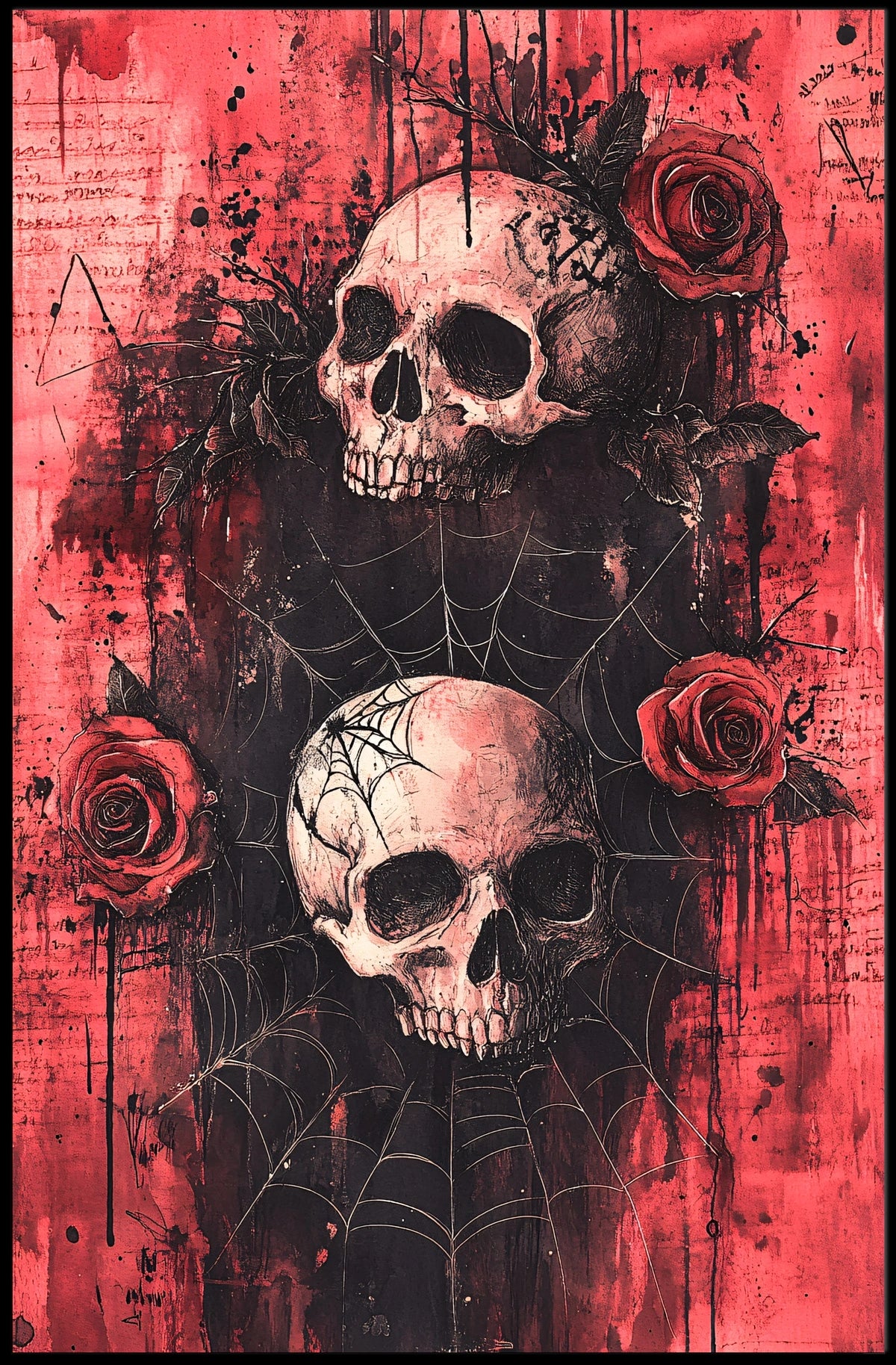 Dark Gothic Skulls with Roses Artistic or Pop Culture Poster