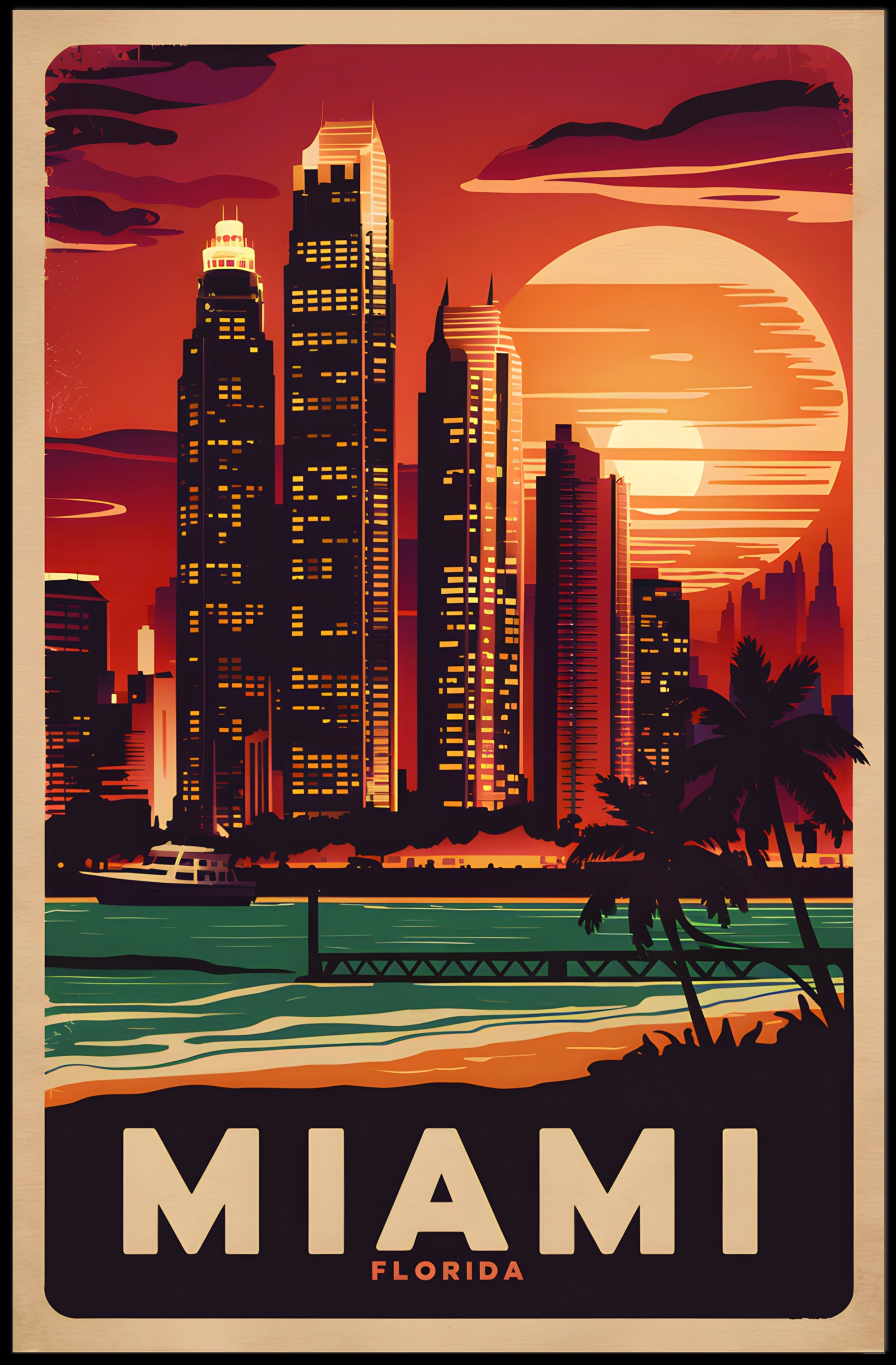 Miami Sunset Skyline Poster