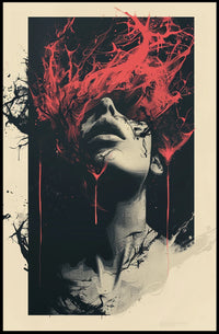 Intense Surreal Red Abstract Face Art Poster