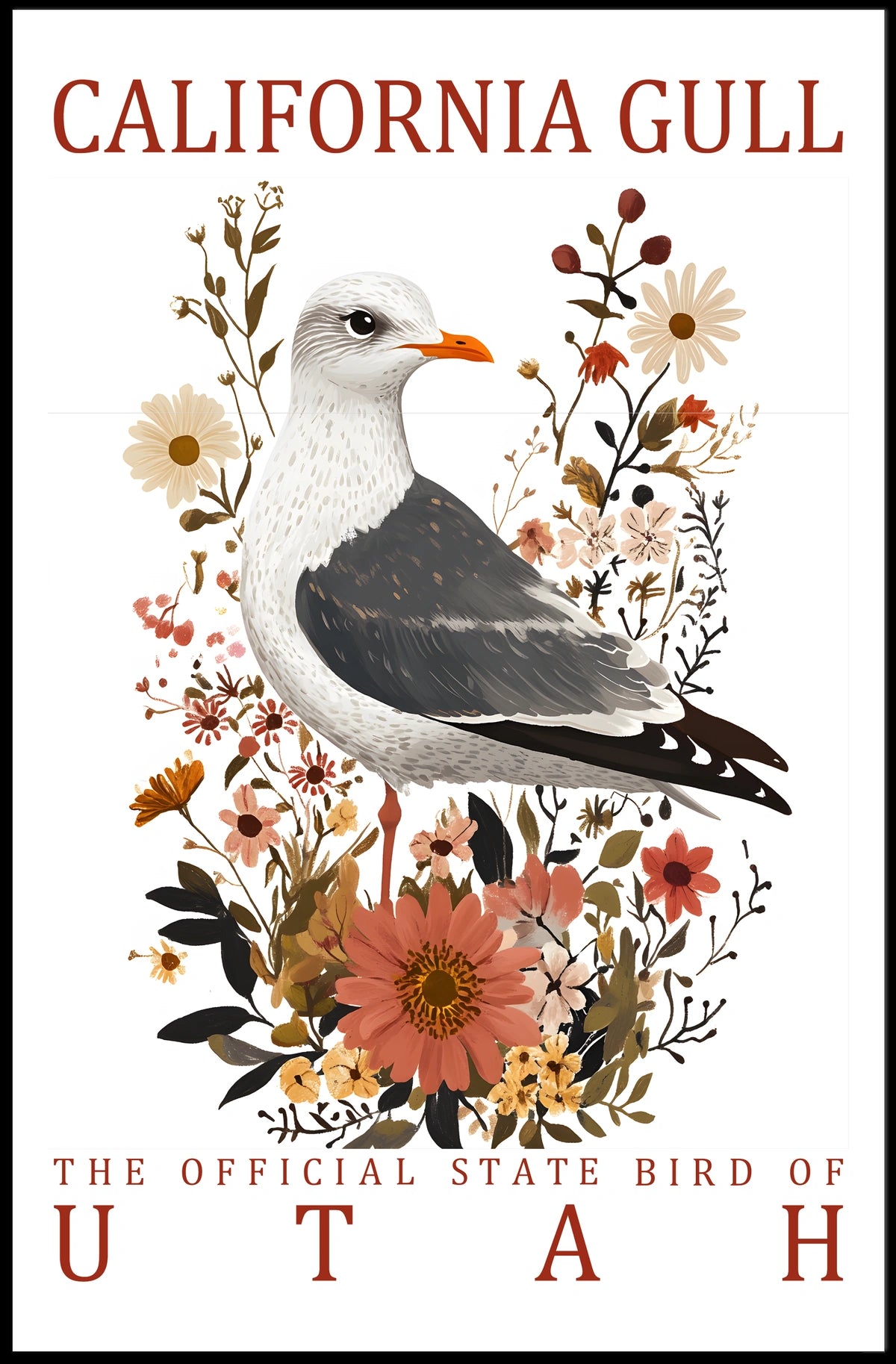 California Gull Utah State Bird Nature Poster