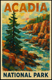 Acadia National Park Wanderlust Coastal Vintage Poster