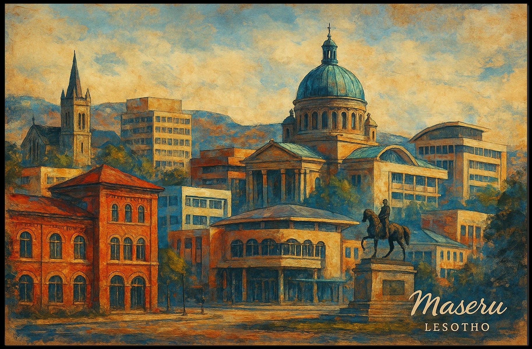 Maseru Cityscape Maseru Skyline Digital Painting Collectors Travel Decor Cultural Heritage Poster