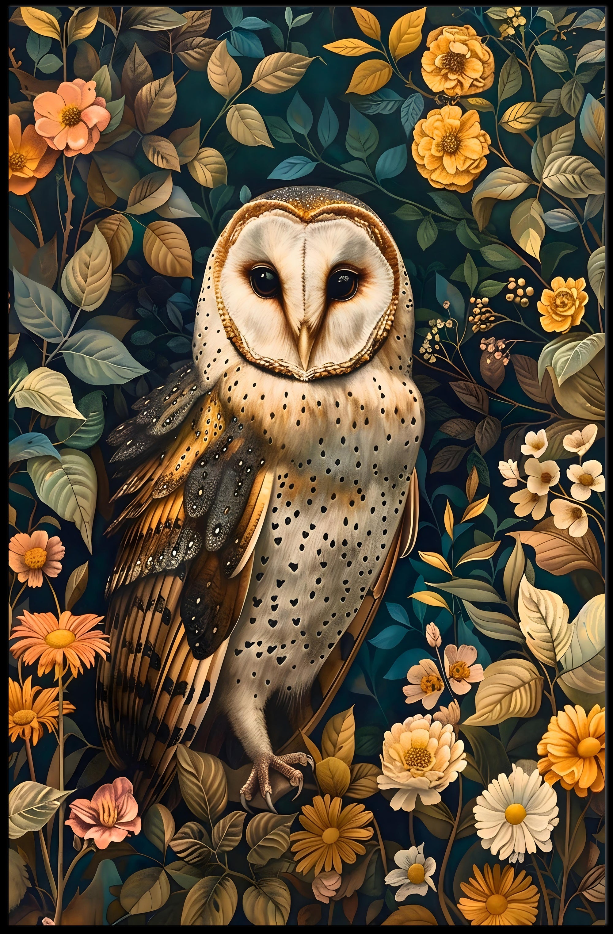 Barn Owl Enchantment in Bloom: Animal Poster