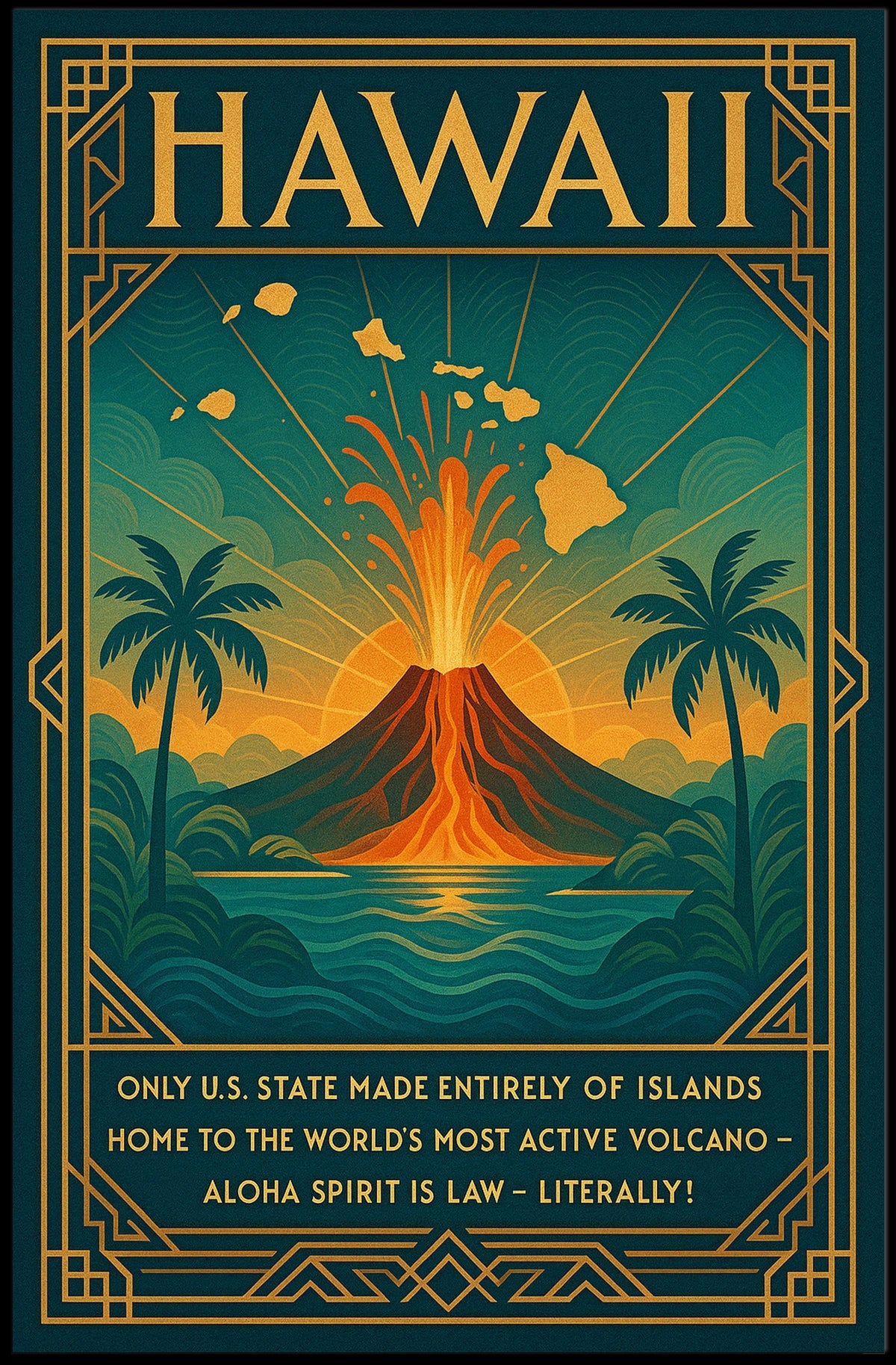 Hawaii Volcano Art Deco Poster: Tropical Adventure
