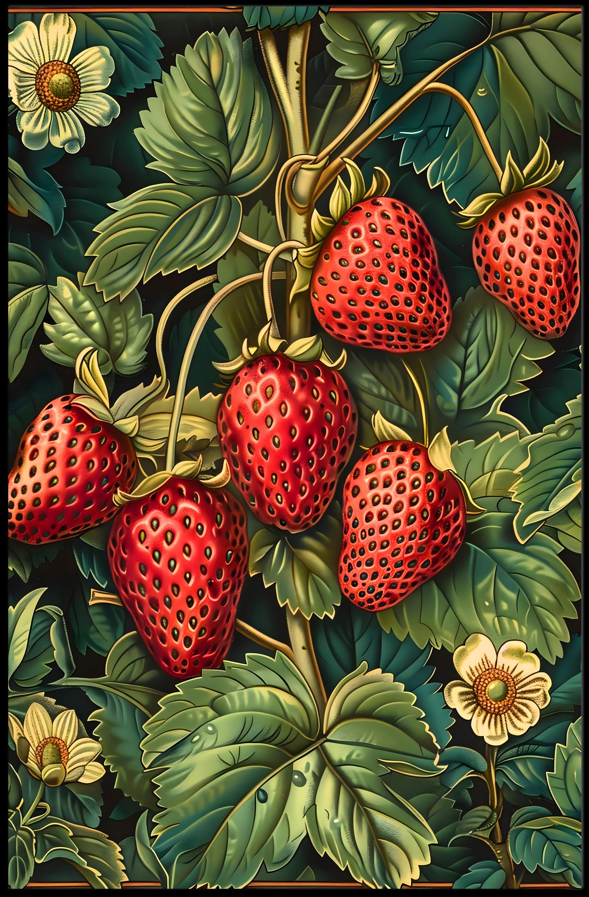 Vintage Strawberry Botanical Art Illustration Poster