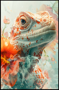 Lizard and Flowers: Ethereal Nature Art Poster PosterGoat