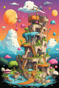 Whimsical Tower in Dreamland Futuristic Sci-Fi Poster