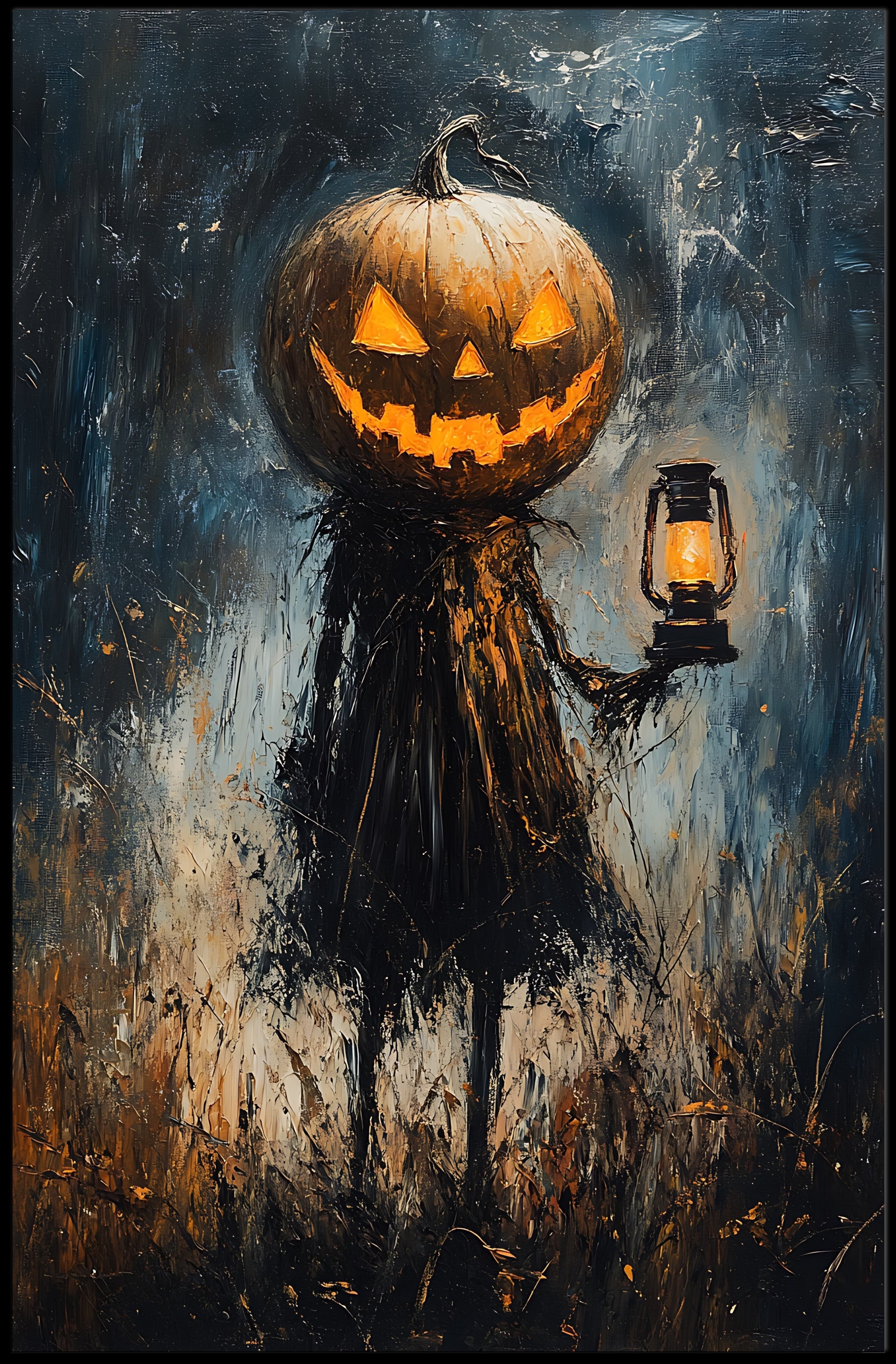 Spooky Scarecrow Halloween Night Artistic Poster