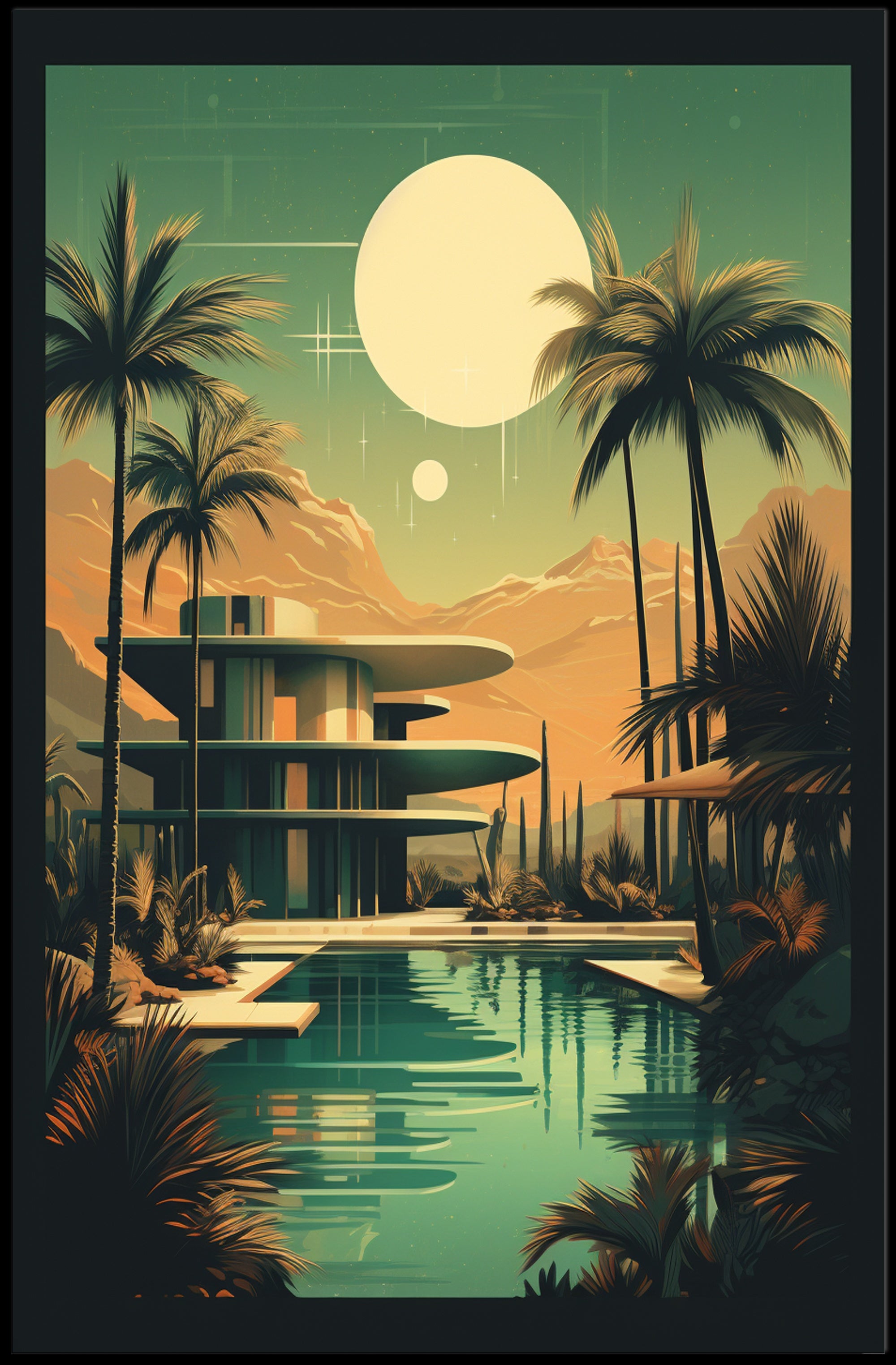 Retro-Futuristic Oasis Retro Poster PosterGoat