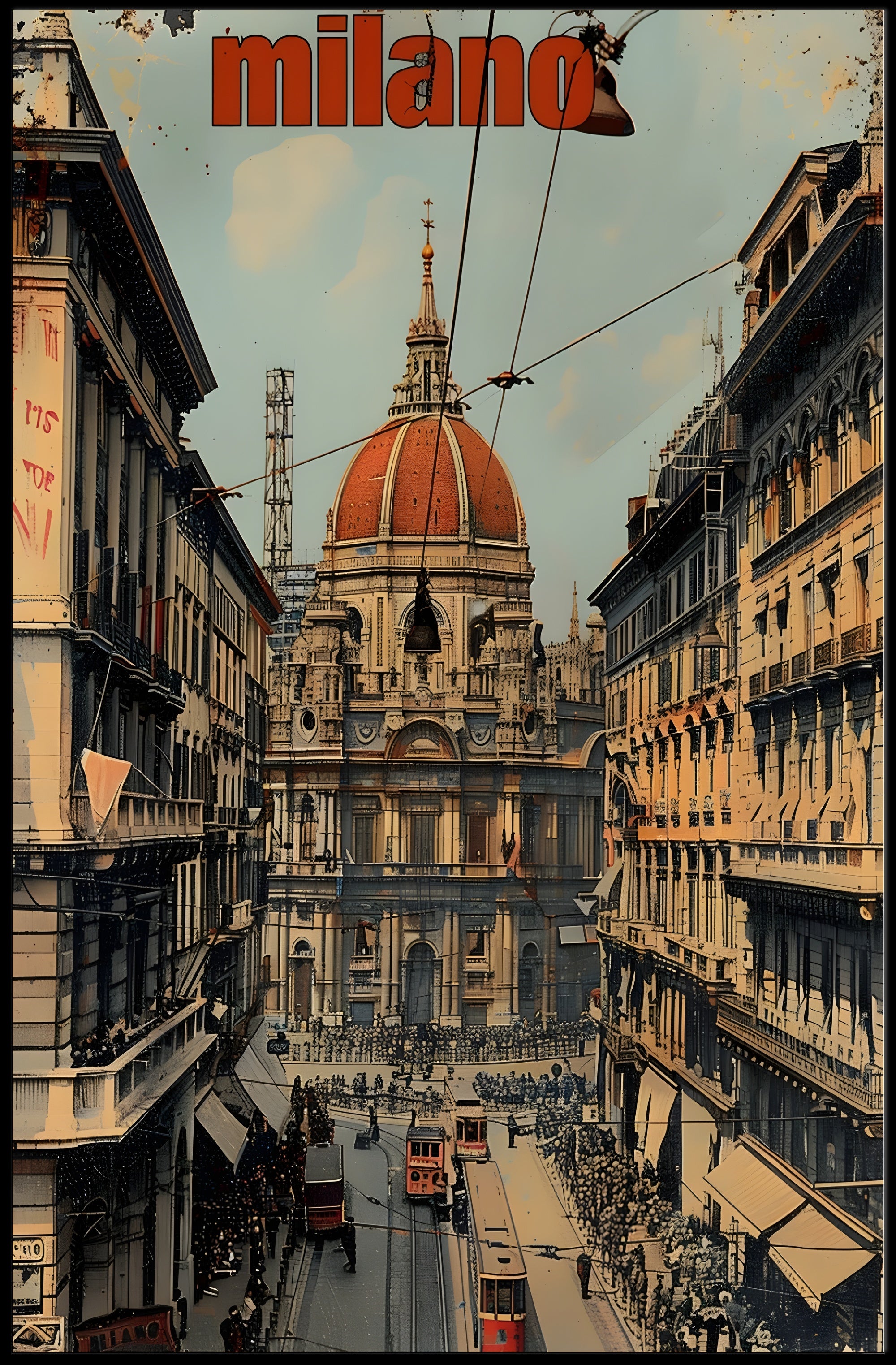 Milan Vintage Urban Scene Travel Poster