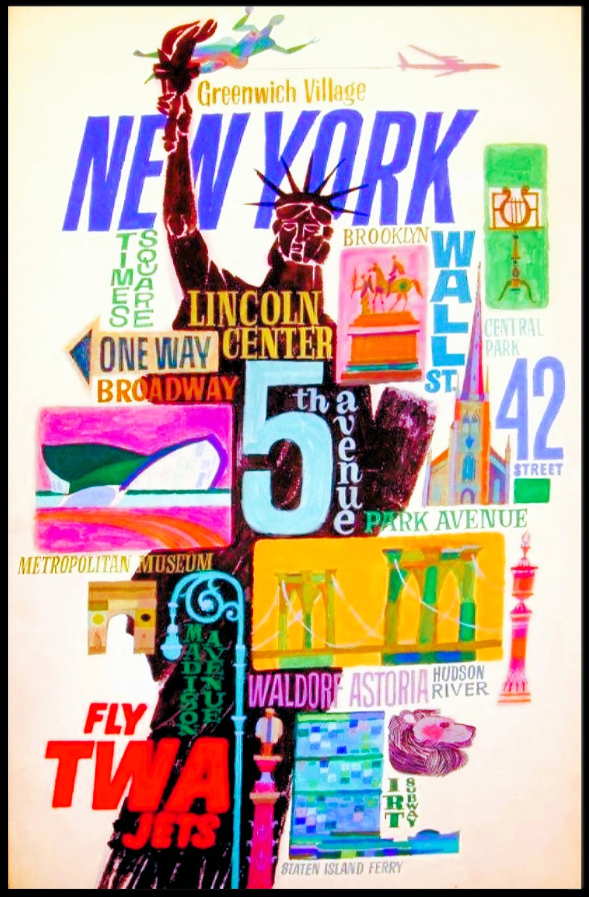 New York City Iconic Landmarks Poster Vintage Wall Art