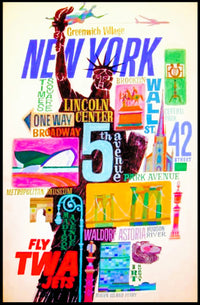 New York City Iconic Landmarks Poster Vintage Wall Art