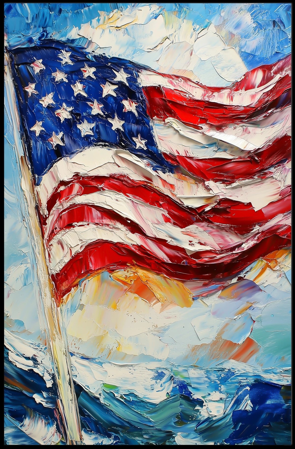 Large American Flag Waving Abstract Artwork Poster