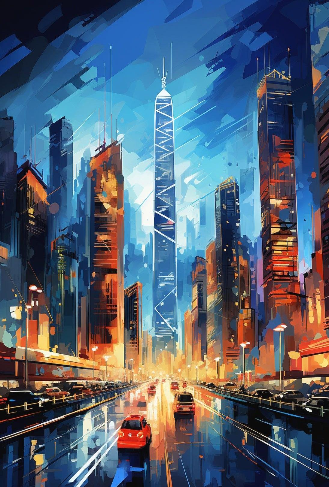 Dynamic Cityscape Skyscraper Modern Art Futuristic Sci-Fi Poster