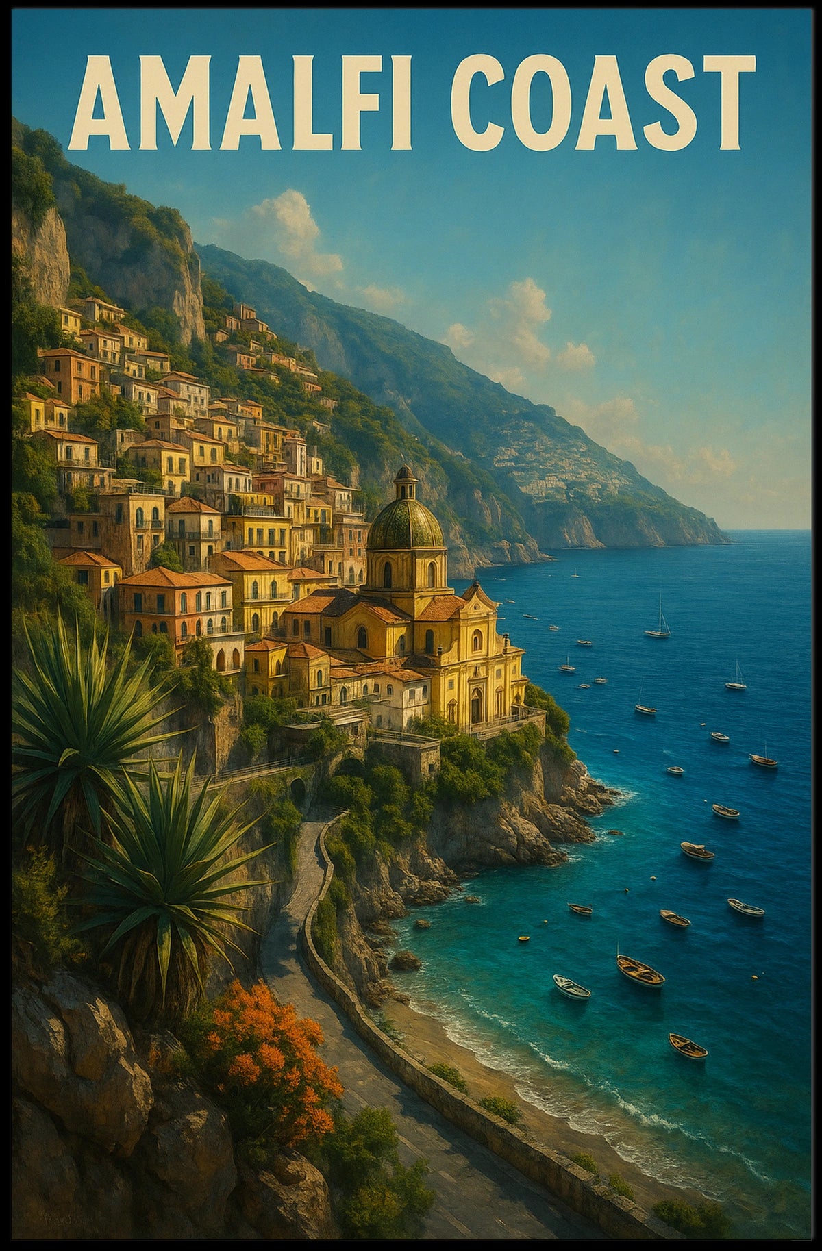 Amalfi Coast Poster Wall Art for Coastal Decor Lovers