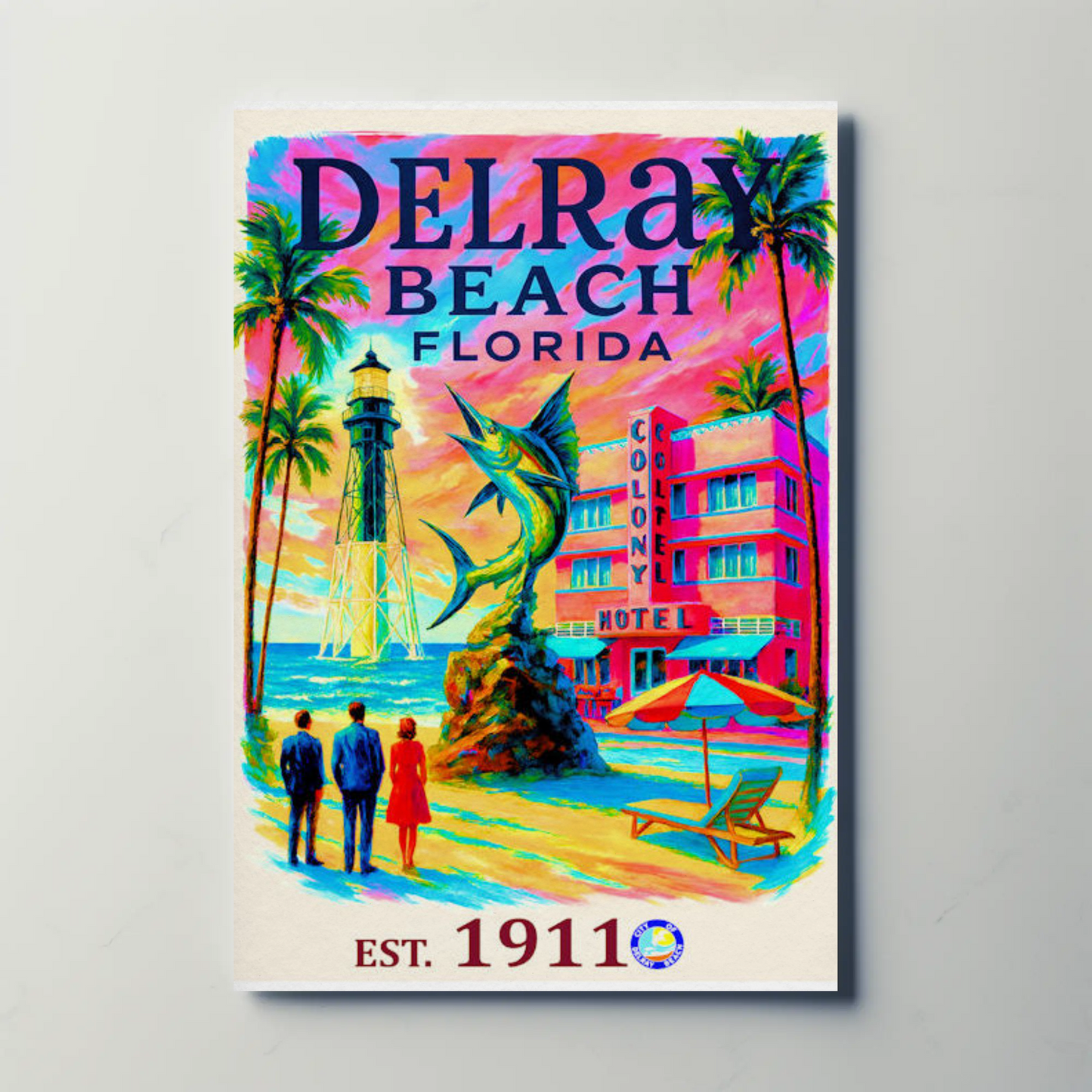 Delray Beach Florida Colony Hotel Lighthouse Travel Poster