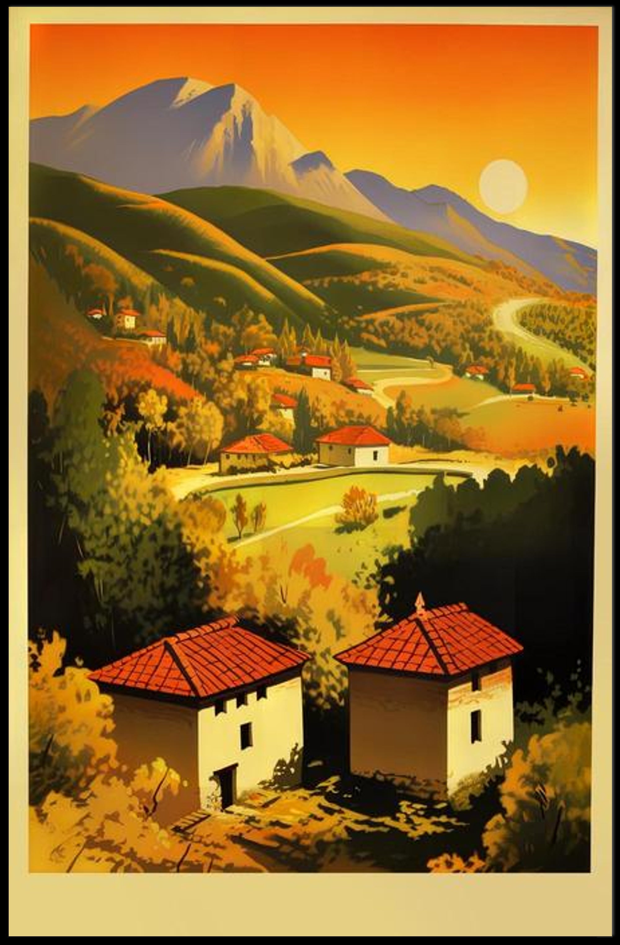 Serene Mountain Landscape at Sunset Poster