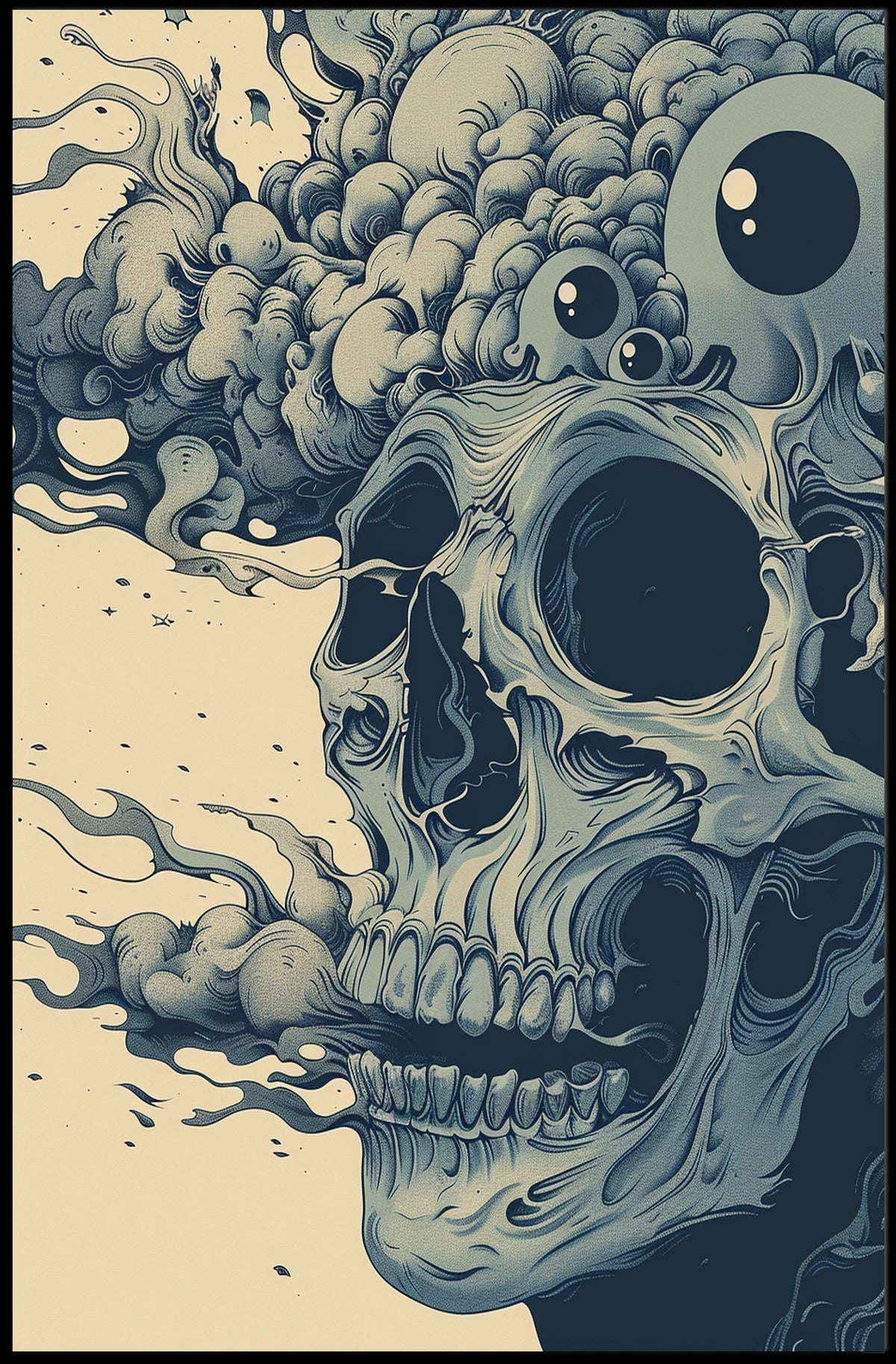 Surreal Skull Art Poster with Vintage Eerie Design