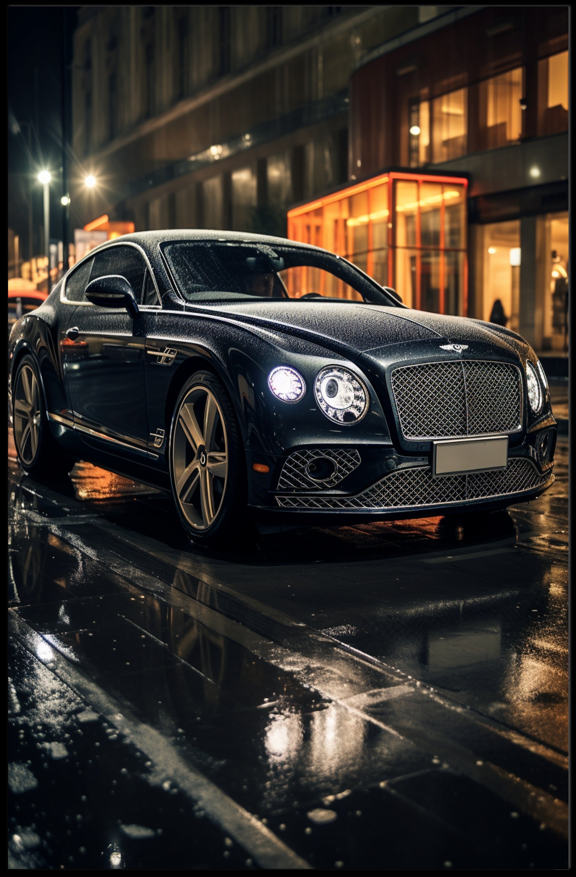 Sleek Elegance on a Rainy Night Poster PosterGoat