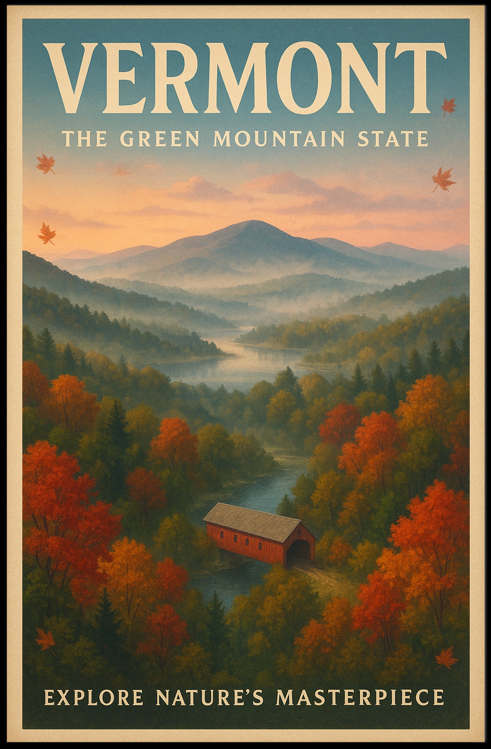 Vermont Scenic Poster Vintage Travel Wall Art