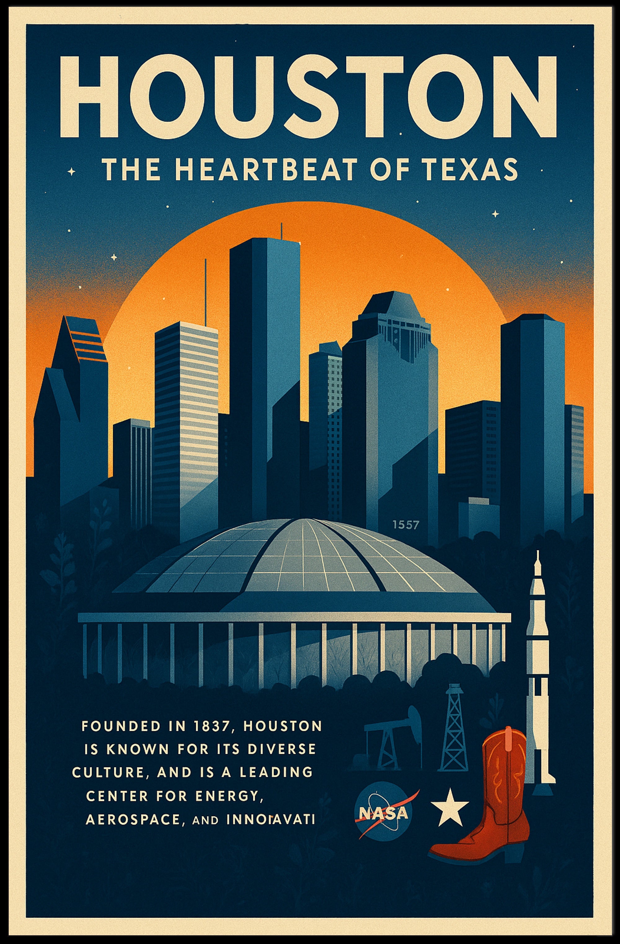 Houston Travel Poster Vintage Wall Art Print
