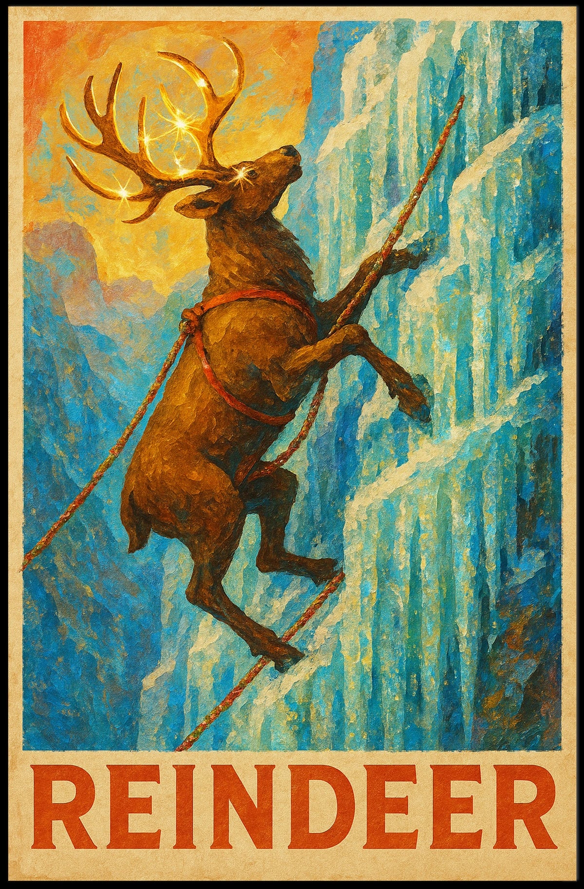 Reindeer Climbing Adventure Fantasy or Mythology Poster