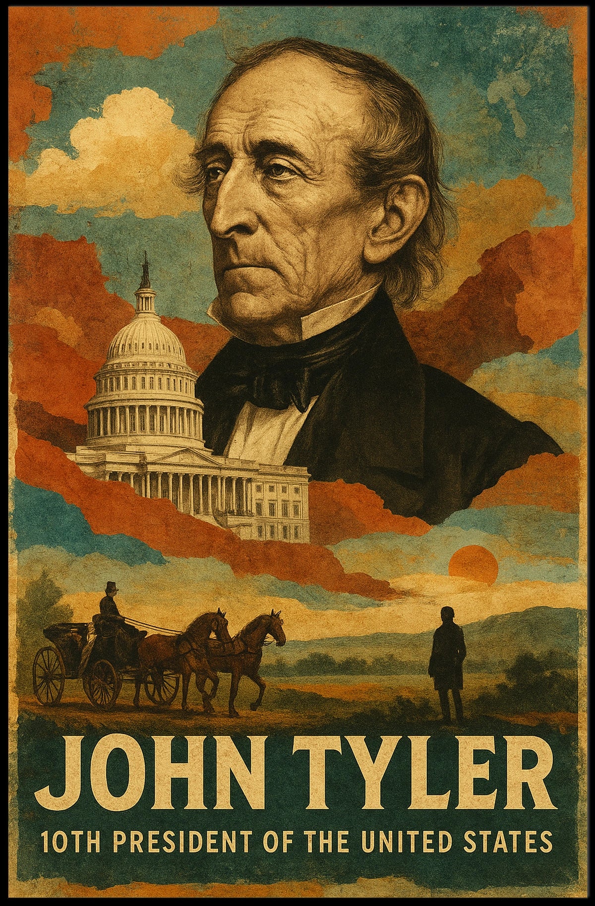 John Tyler 10th President of the United States Layered Digital Collage Poster