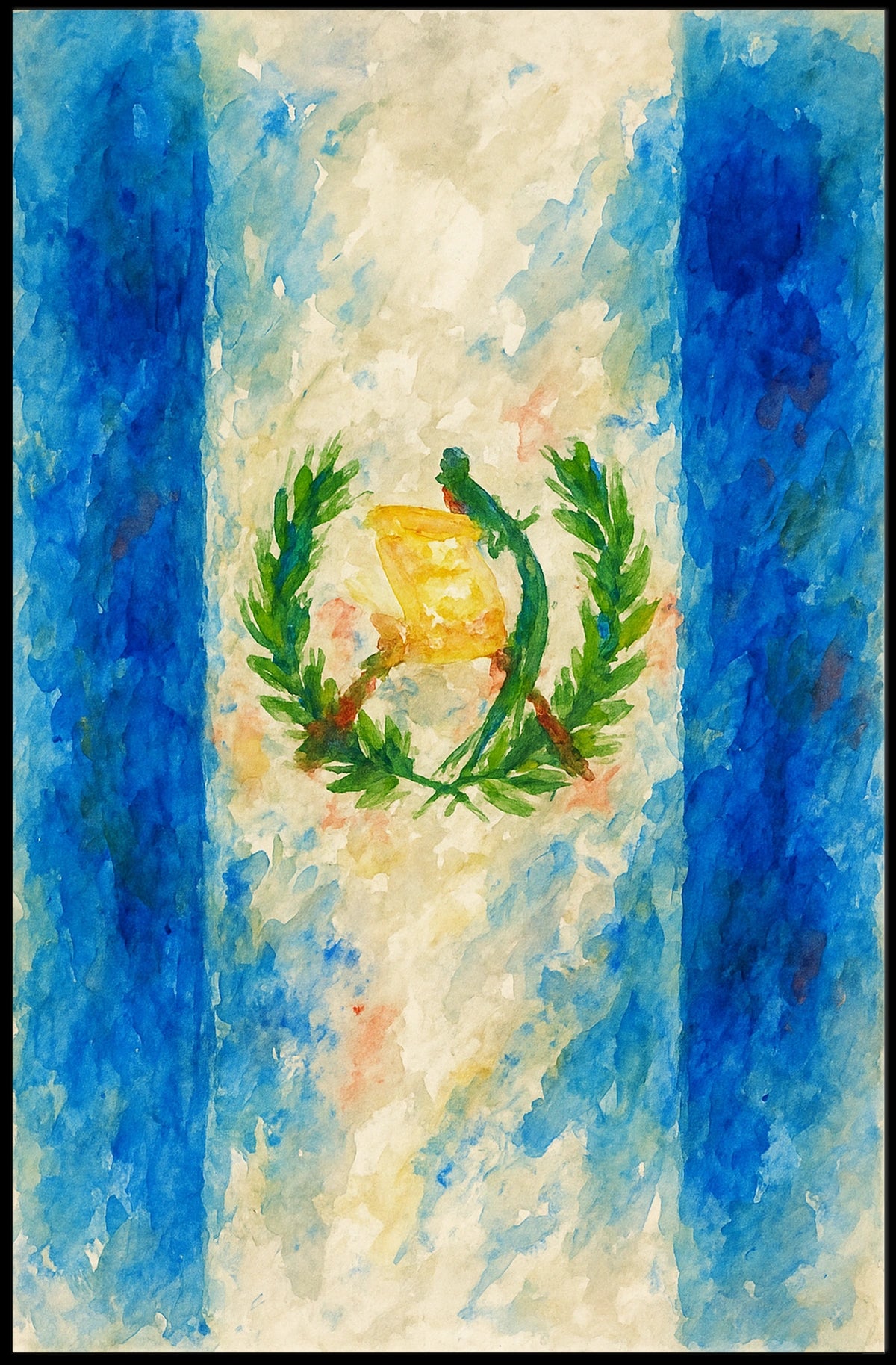 Watercolor Representation of the Guatemalan Flag Poster