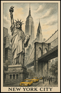 New York City Poster Vintage Travel Cityscape Wall Art