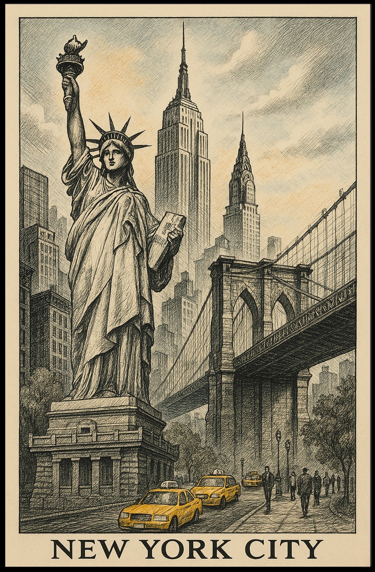 New York City Poster Vintage Travel Cityscape Wall Art