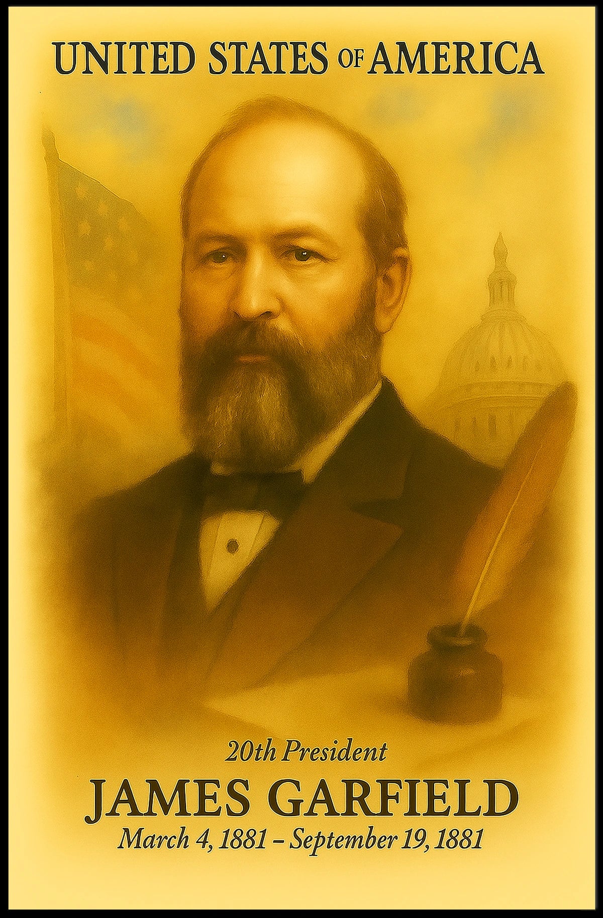 James A. Garfield 20th President of the United States Vintage Watercolor Poster