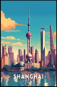 Shanghai Skyline Illustration Poster