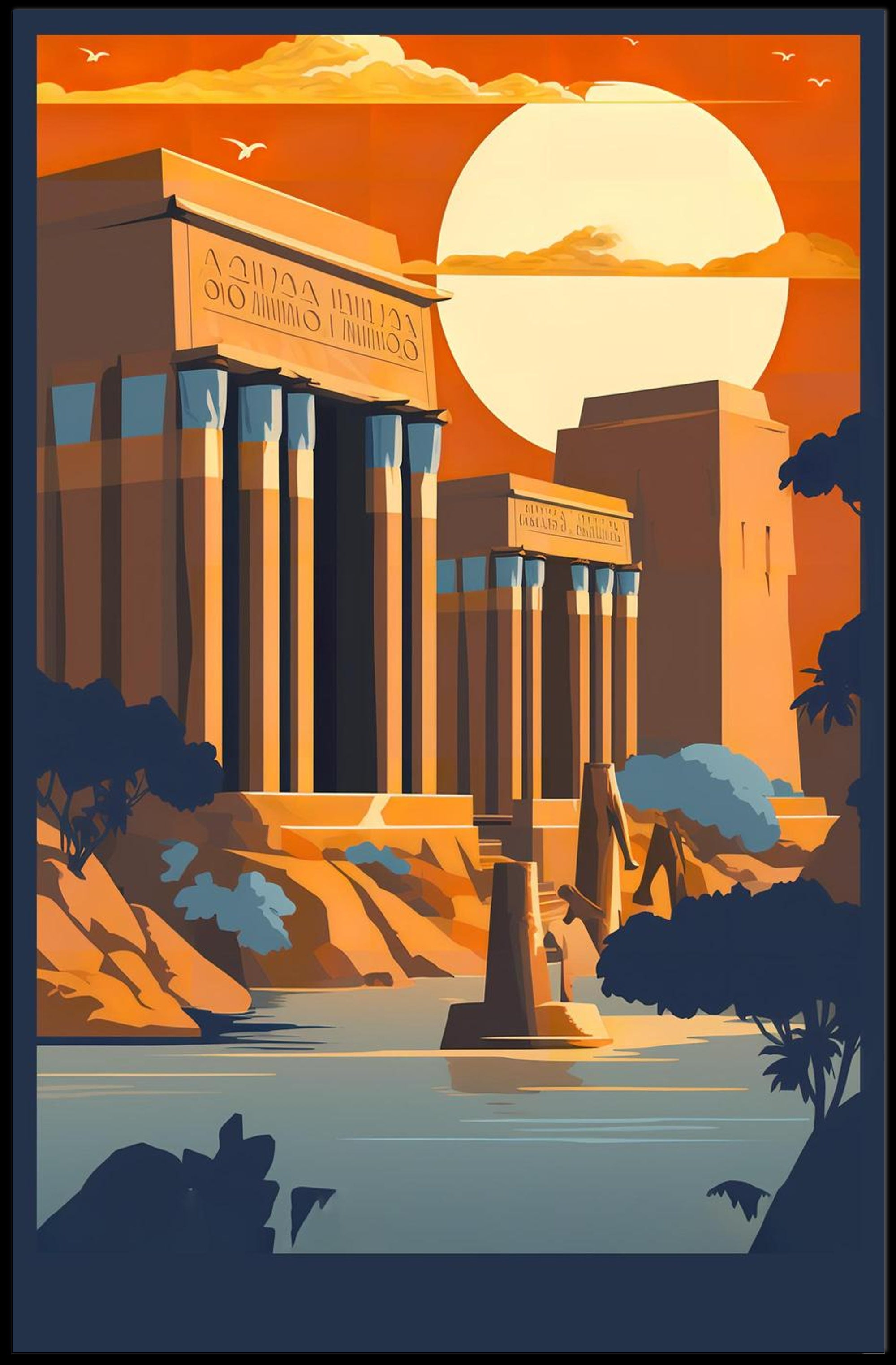 Ancient Egyptian Temple at Sunset Poster