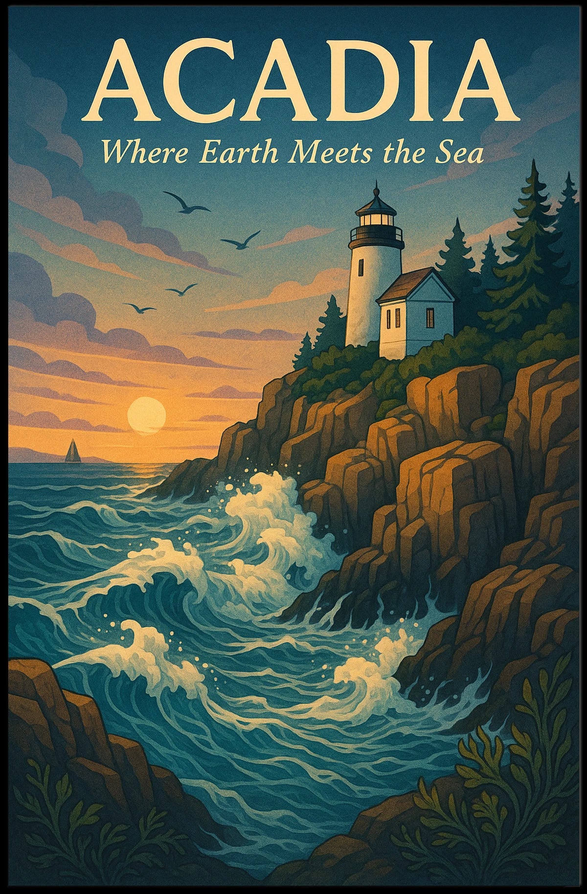 Acadia Where Earth Meets the Sea Poster